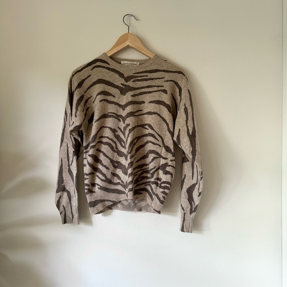 VTG 90s Y2K Jones New York Tiger Print Wool Angora Sweater Streetwear Maximalist